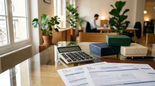 Calculatrice moderne et documents fiscaux pour cadeaux d'entreprise