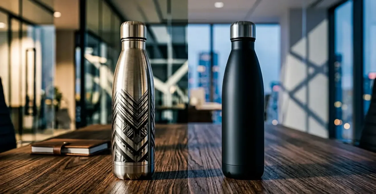 Comparaison visuelle entre gourde en inox et aluminium pour cadeaux d'entreprise