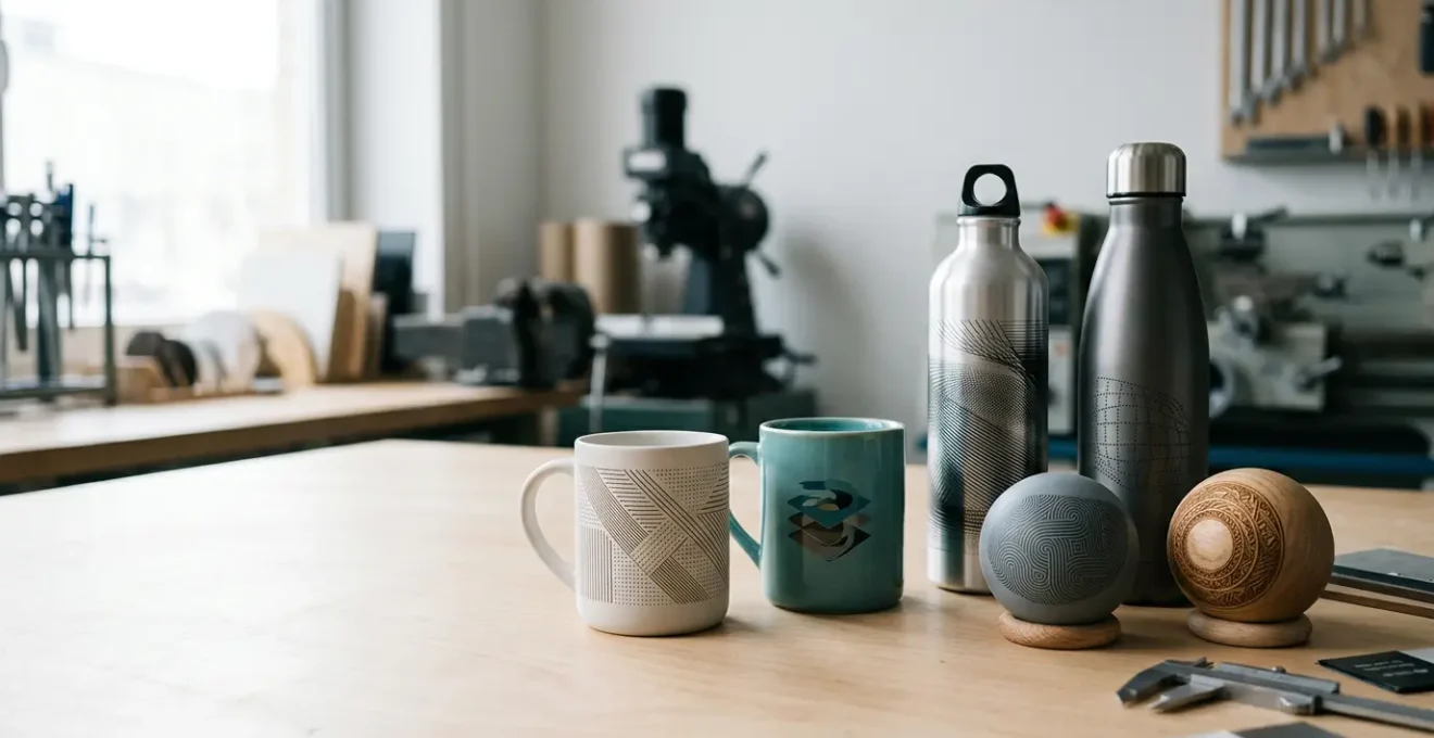 Vue macro détaillée du processus de marquage d'un logo complexe sur une surface courbe métallique