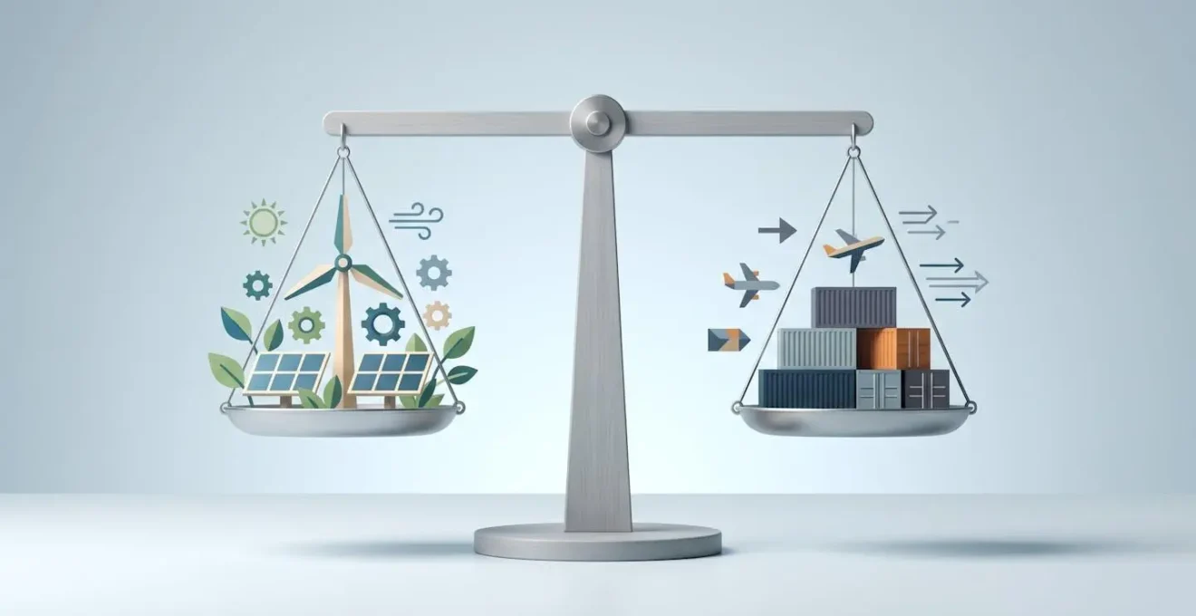Graphique comparatif des émissions CO2 entre production locale et importation avec balance équilibrée