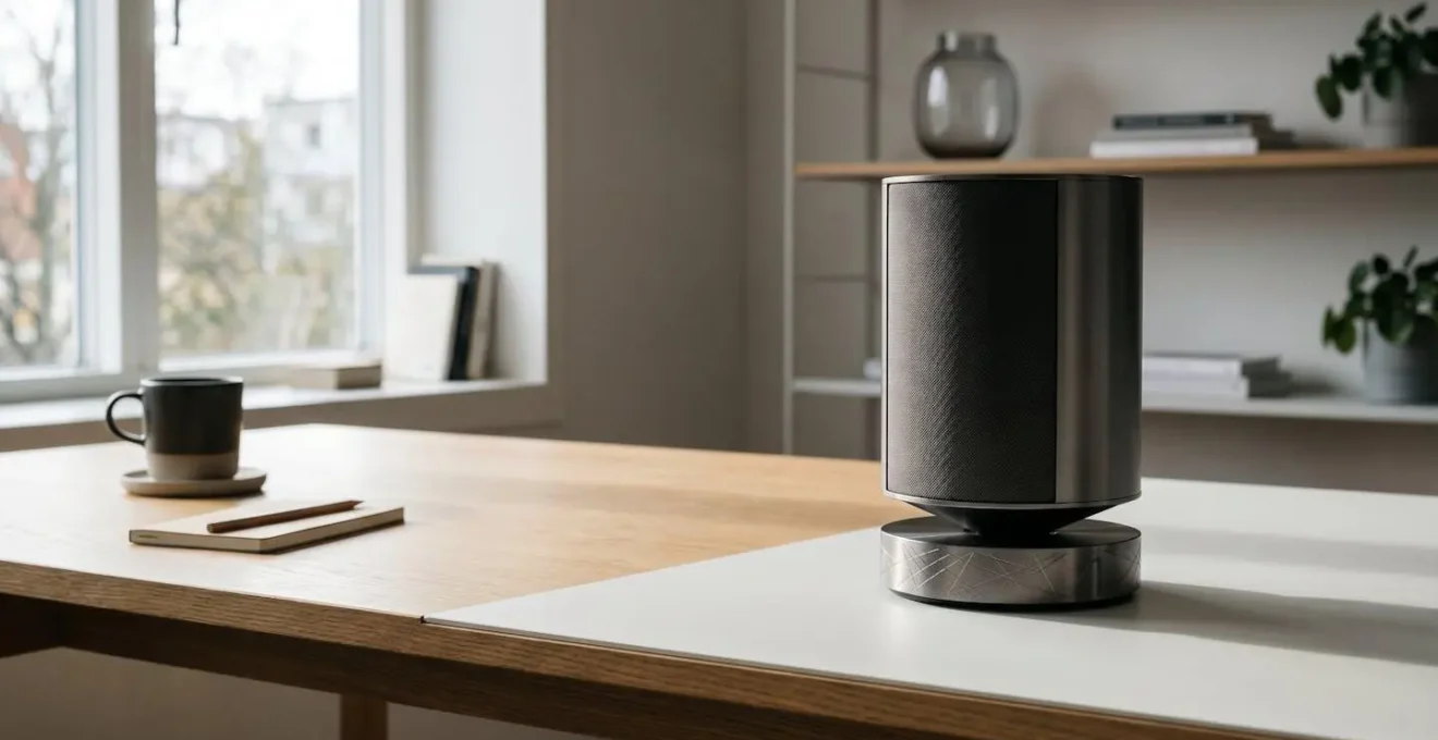 Détail d'une gravure laser ton sur ton sur métal brossé d'une enceinte haut de gamme