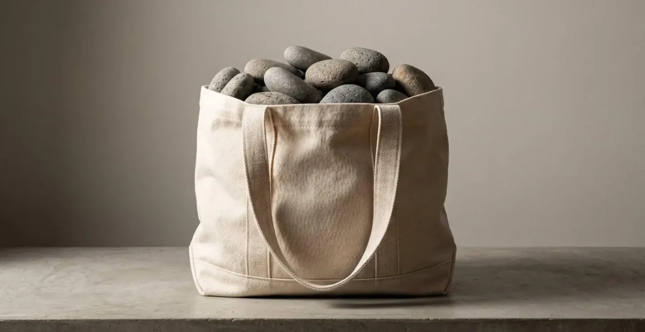 Vue symbolique d'un sac réutilisable sous charge représentant sa robustesse